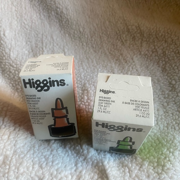 Higgins Red Orange & Leaf Green Dye Drawing Ink Paint 1oz each - Picture 6 of 6